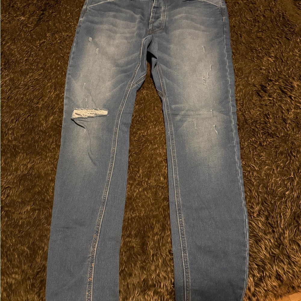 One Teaspoon Light Blue Skinny Jeans with Distressed Knee